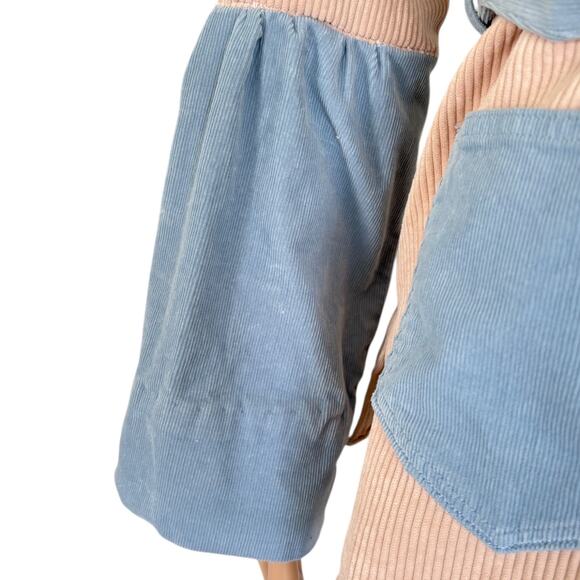 Upcycled Corduroy Shirt Shacket Colorblock Cottagecore Soft Neutral Fall Jacket - Picture 5 of 7